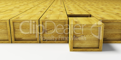 warehouse with multitude wooden crates