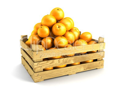 wooden crate full of oranges