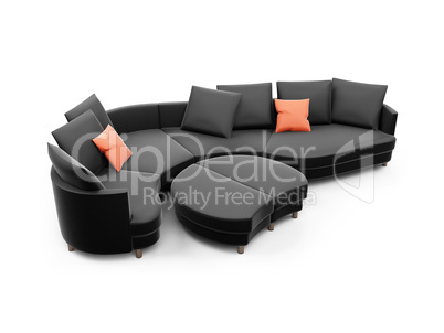 Black sofa against white