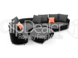 Black sofa against white