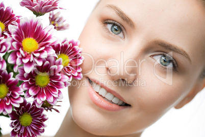 beauty woman closeup face with flowers