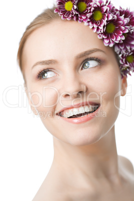 beauty woman closeup face with flowers