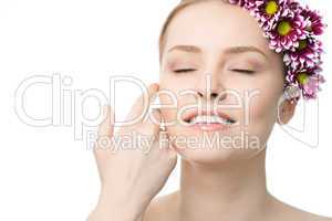 beauty woman closeup face with flowers