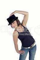 Lady with hat on a white background