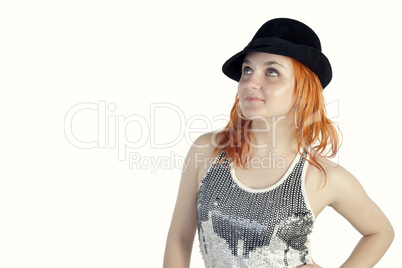 Lady with hat on a white background