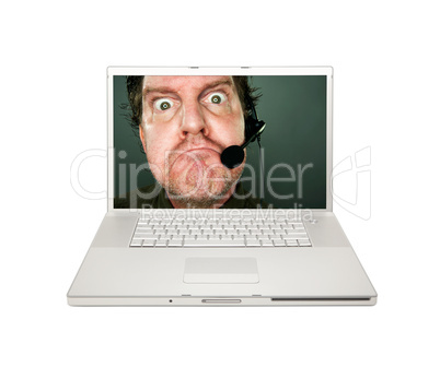 Grumpy Customer Service Man on Laptop Screen