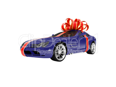 Gift isolated blue car front view