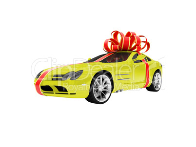 Gift isolated yellow car front view