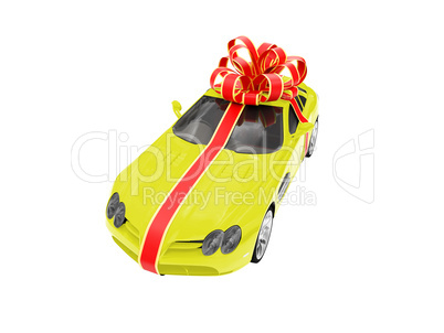 Gift isolated yellow car front view