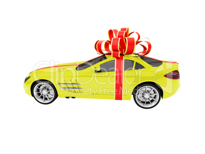 Gift isolated yellow car side view