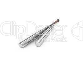 metallic baseball bat over white