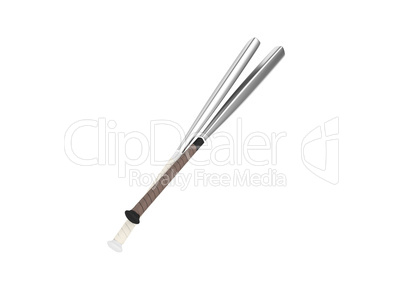 metallic baseball bat over white