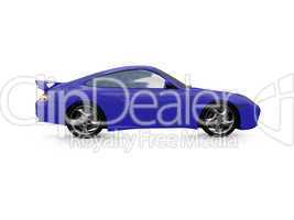 isolated blue super car side view
