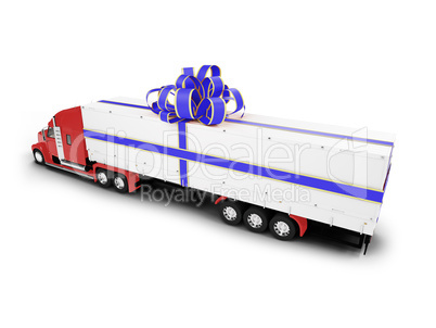 Present truck isolated red-blue back view