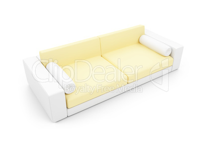 White and yellow color sofa isolated view