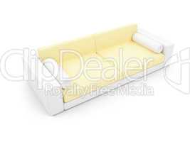 White and yellow color sofa isolated view