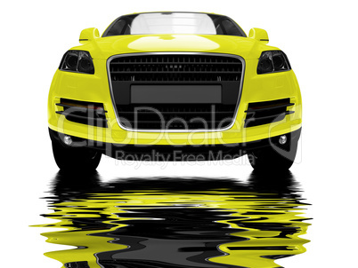 isolated yellow car with reflections