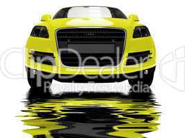 isolated yellow car with reflections