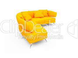 Yellow couch against white