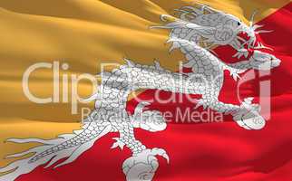 Waving flag of Bhutan