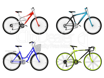 Set of bicycles isolated on white