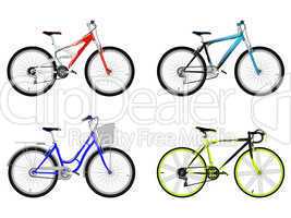 Set of bicycles isolated on white