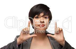 Pretty Multiethnic Young Adult Woman Framing Face with Hands