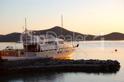 Luxury yacht in morning sunlight,  Crete, Greece