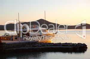 Luxury yacht in morning sunlight,  Crete, Greece