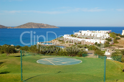 Helicopter landing site at luxury hotel, Crete, Greece