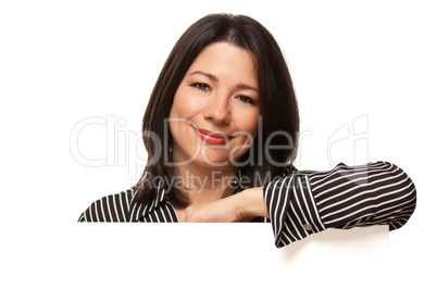 Attractive Multiethnic Woman Behind Blank Sign Corner