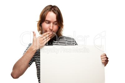 Fun Young Man Holding Blank White Sign