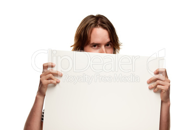 Fun Young Man Holding Blank White Sign