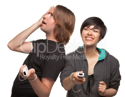 Fun Diverse Couple Playing Video Game
