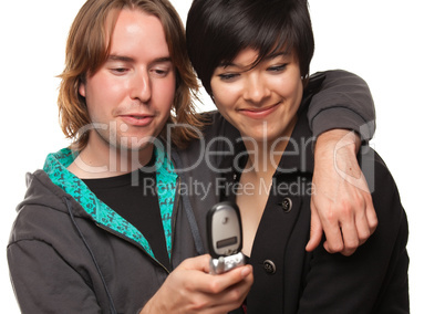 Diverse Couple Using Cell Phone