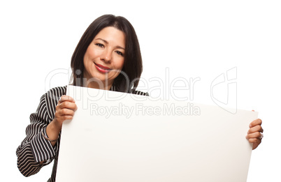 Attractive Multiethnic Woman Holding Blank White Sign