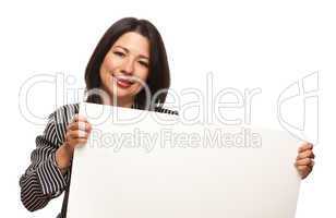 Attractive Multiethnic Woman Holding Blank White Sign