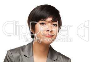 Pretty Multiethnic Young Adult Woman Head Shot on White