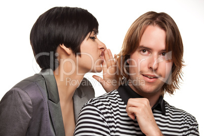 Attractive Diverse Couple Whispering Secrets
