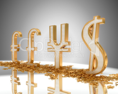 Golden Dollar, pound, euro and yen signs
