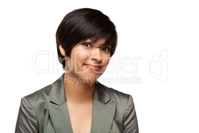Pretty Multiethnic Young Adult Woman Head Shot on White