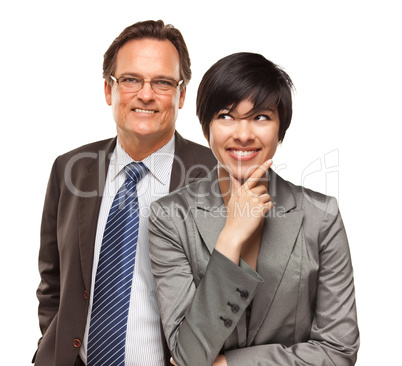 Attractive Businesswoman and Businessman on White