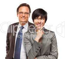 Attractive Businesswoman and Businessman on White