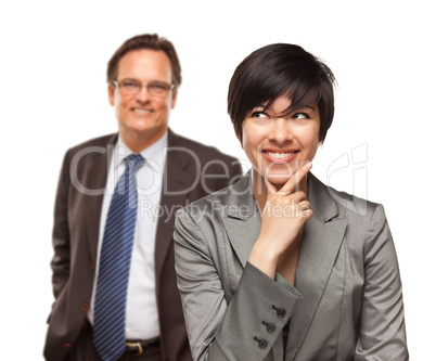 Attractive Businesswoman and Businessman on White