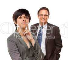 Attractive Businesswoman and Businessman on White