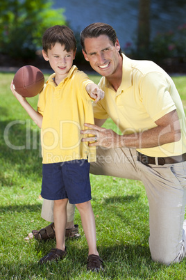 Father Teaching His Son To Play American Football