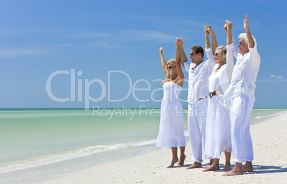 Two Couples Generations of Family Celebrating on Tropical Beach