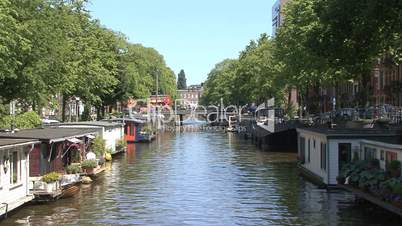 Houseboats in canals in Amsterdam