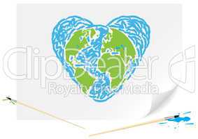 Drawing green earth blue heart