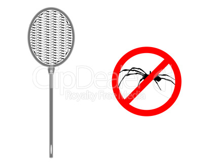Spinnenklatsche mit Verbotsschild für Spinnen